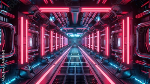 futuristic red pink blue tunnel