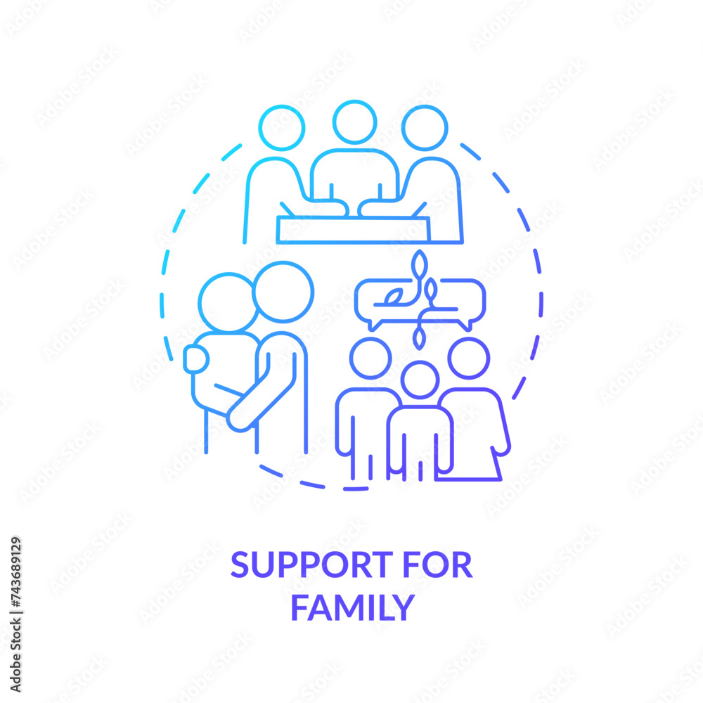 Support for family blue gradient concept icon. Mental help, assistance. Round shape line illustration. Abstract idea. Graphic design. Easy to use in infographic, presentation, brochure, booklet Support for family blue gradient concept icon. Mental help, assistance. Round shape line illustration. Abstract idea. Graphic design. Easy to use in infographic, presentation, brochure, booklet