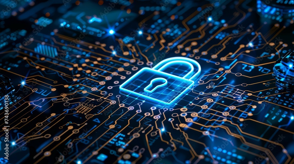 A glowing blue padlock icon on a digital circuit board, symbolizing data encryption and network security. A glowing blue padlock icon on a digital circuit board, symbolizing data encryption and network security.