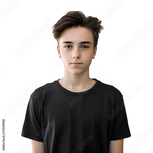 Portrait of a teenage boy in black t shirt isolated on white background © Muhammad
