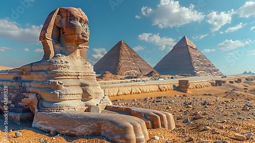 background photo of a view of the pyramid mountain and the sphinx statue in the Central East desert photo