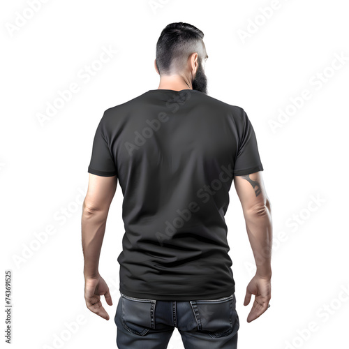 Man in black t shirt isolated on white background. Mock up