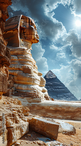 background photo of a view of the pyramid mountain and the sphinx statue in the Central East desert photo