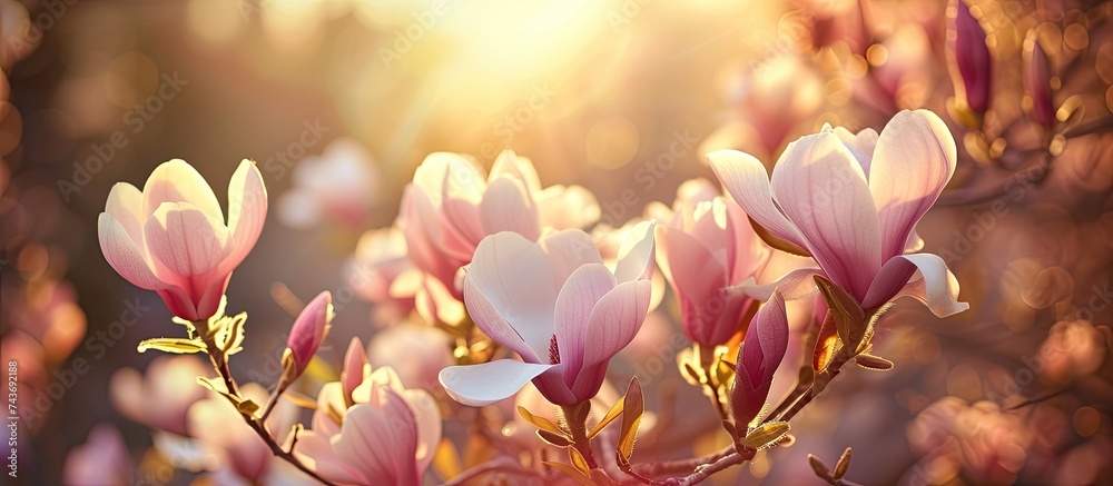 A cluster of vibrant pink flowers blooms in a field, radiating beauty under the sun. The flowers sway gently in the breeze, adding a touch of romance and tranquility to the landscape.