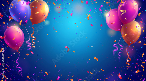 Flying party decoration with confetti and balloons in the air