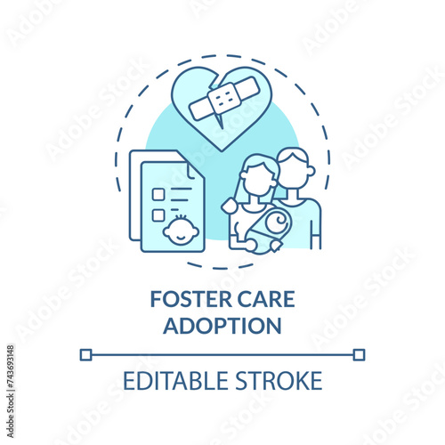 Foster care adoption soft blue concept icon. Newborn protection. Child custody. Adopting orphan. Loving family. Round shape line illustration. Abstract idea. Graphic design. Easy to use