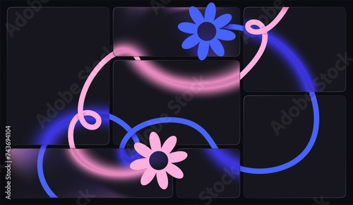 Floral bento grid layout. Tiles UI with flowers vector template