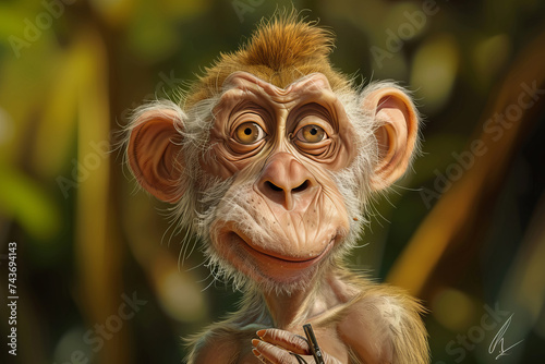Humorous and exaggerated monkey caricature, fun twist on pet portrait © standret