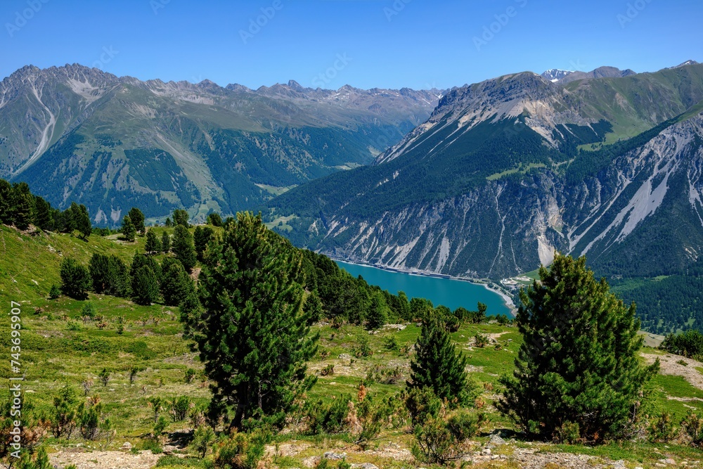 View of Lake Resia in South Tyrol