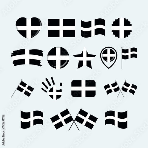 Saint Piran's Flag icon set vector isolated on a gray background. Cornwall flag graphic design element. Cornish flag icons in flat style. Saint Piran symbols collection photo