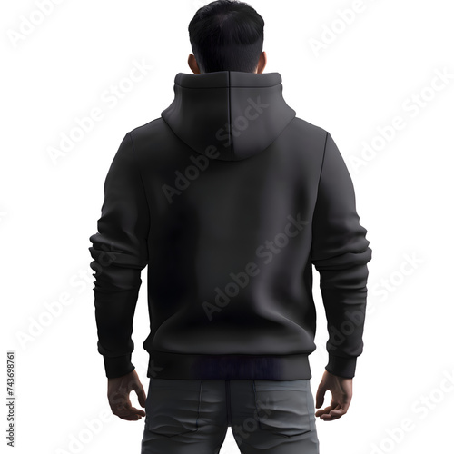 Rear view of a man wearing a black hoodie. Vector illustration.