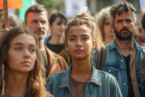 Diverse group of people participating in a peaceful protest 