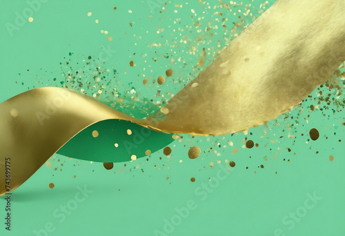 Brush abstract Strokes with gold spots potal Mint green creative background for your design photo
