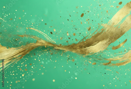 Brush abstract Strokes with gold spots potal Mint green creative background for your design photo