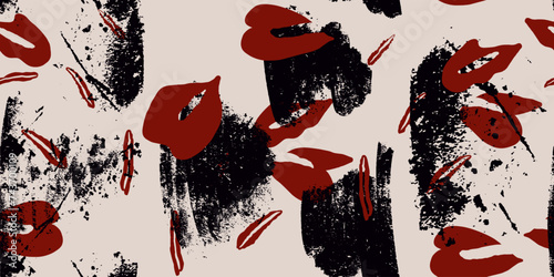 Fashion collage modern brush and flowers seamless pattern. Fashion template for design.
