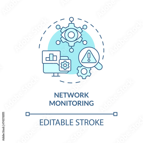 Network monitoring multi color concept icon. Assessment management, detection. Digital tracking, connection control. Round shape line illustration. Abstract idea. Graphic design. Easy to use