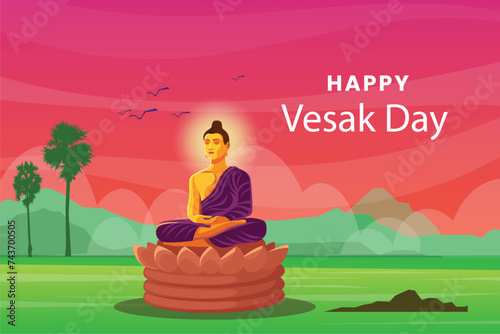 Vesak day background with Buddha sign and Bodhi leaf Tree vector design