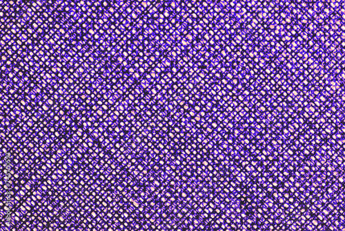 Abstract design background of lattice cell violet purple coarse-grained intersection texture of rough fabric with an interlacing. Linen sack textile canvas burlap cloth. Close-up, mock up, top view