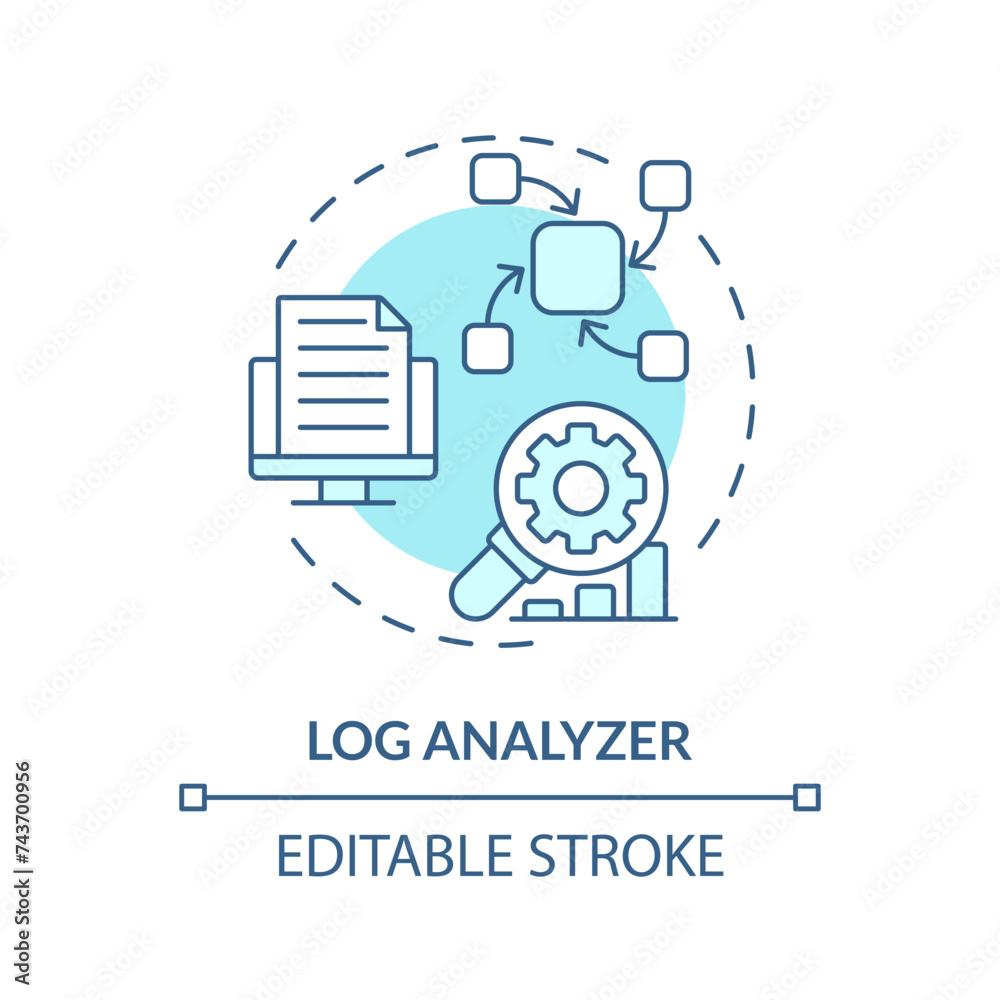 Log analyzer soft blue concept icon. Server maintenance, troubleshooting. Performance monitoring, digital tracking. Round shape line illustration. Abstract idea. Graphic design. Easy to use Log analyzer soft blue concept icon. Server maintenance, troubleshooting. Performance monitoring, digital tracking. Round shape line illustration. Abstract idea. Graphic design. Easy to use