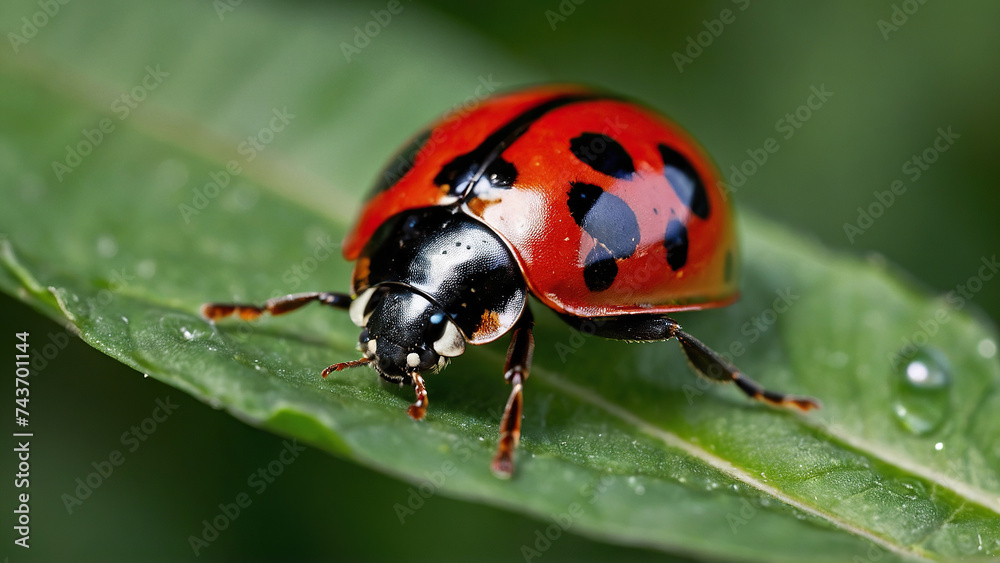 Close-up of a ladybug on a green leaf. Selective focus. Close-up of a ladybug on a green leaf. Selective focus.