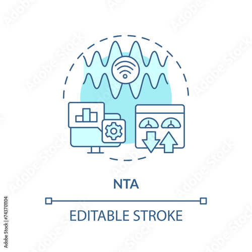 Network traffic analysis soft blue concept icon. Web protocol, data collecting. Intrusion vulnerability detection. Round shape line illustration. Abstract idea. Graphic design. Easy to use
