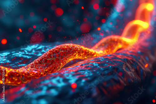 Angioplasty 3D rendering illustration. Deployed Stent within a diseased artery or blood vessel clogged by cholesterol photo
