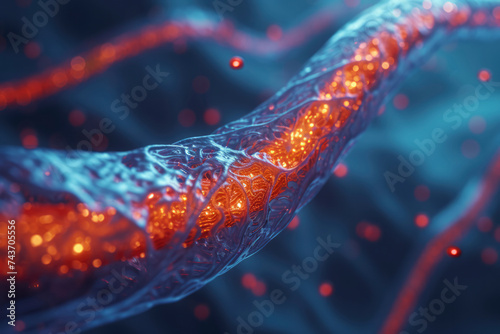Angioplasty 3D rendering illustration. Deployed Stent within a diseased artery or blood vessel clogged by cholesterol