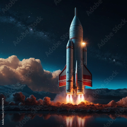 A Rocket ship taking off, startup concept, generated by AI.