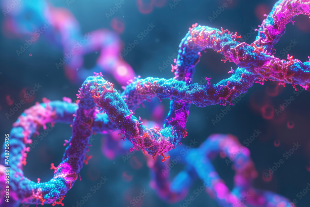 Abstract Genetics Disease - 3d rendered image. Hologram view. SEM (TEM) macroscope image. DNA mutations - obrazy, fototapety, plakaty 