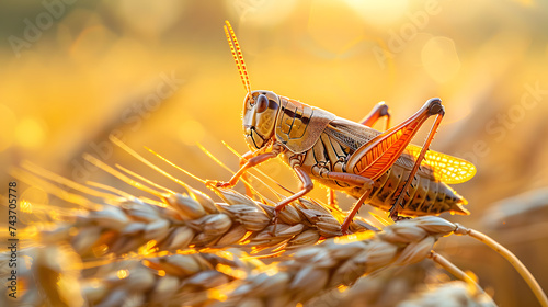 Wallpaper Mural A grasshopper, with golden wheat fields as the background, during harvest season Torontodigital.ca