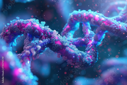 Abstract Genetics Disease - 3d rendered image. Hologram view. SEM (TEM) macroscope image. DNA mutations photo