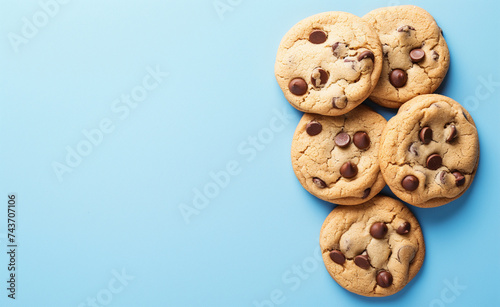 Chocolate Chip Cookies on Blue Background