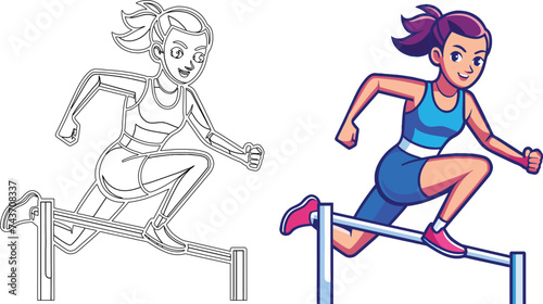 Female athlete jumping hurdle in race