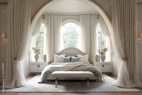 Canopy Bed Bedroom Inspirations with Arched Window Backdrop in Classic Style