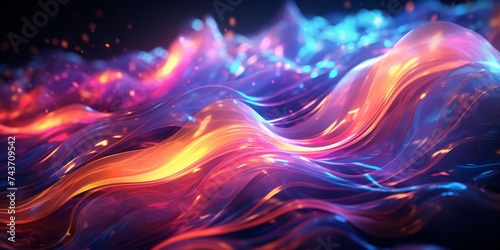 Abstract liquid glowing waves and lighting particles