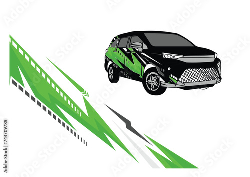 Car livery with geometric line shape, car wrap vector, Abstract line graphic design for wrapping vehicle EPS 10 in green color