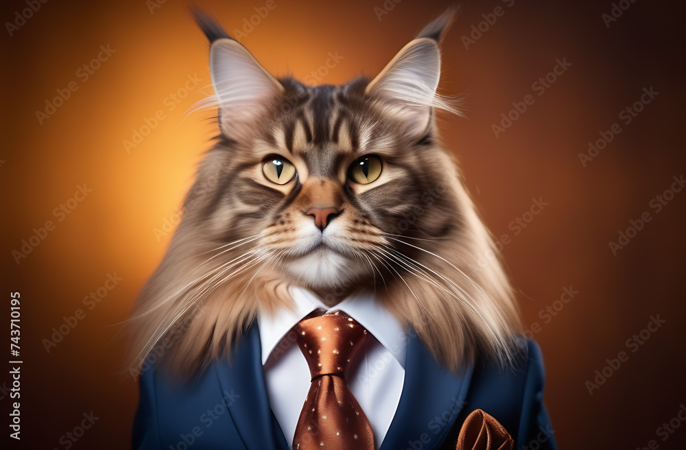 Fashion cat, dressed in Jacket. Portrait of an anthropomorphic animal 