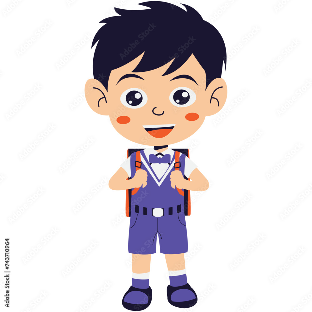 Kindergarten student boy in uniform go to school Kindergarten student boy in uniform go to school