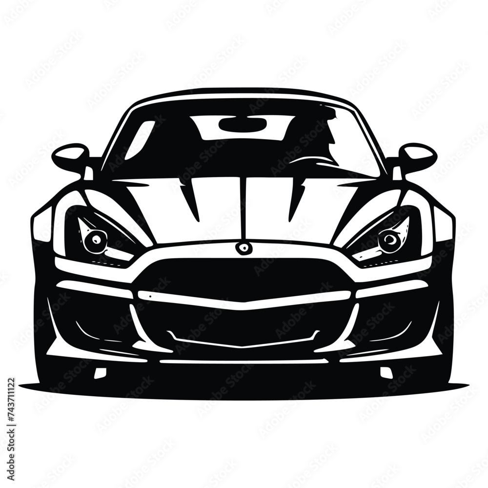 Black and white vector illustration of car