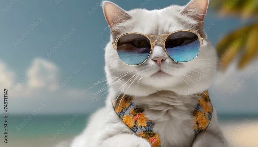 white cute cat sunglass 