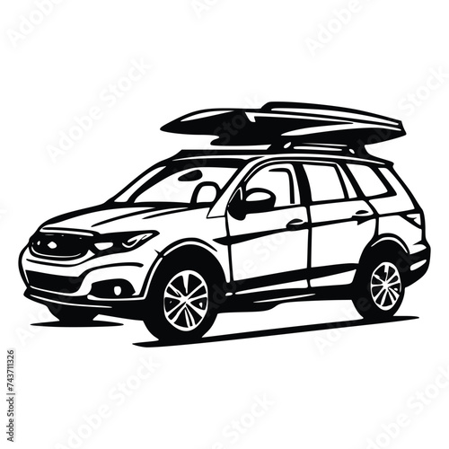 Black and white vector illustration of car