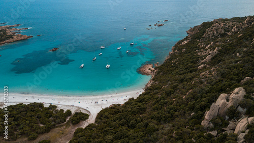 Aerial photo by drone of the roccapina beach in Sartène, the turquoise sea and the sleeping lion rock in Corsica