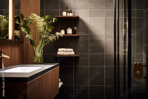 Chic Black Coffee Mid-century Modern Bathroom Inspirations with Stunning Tiles