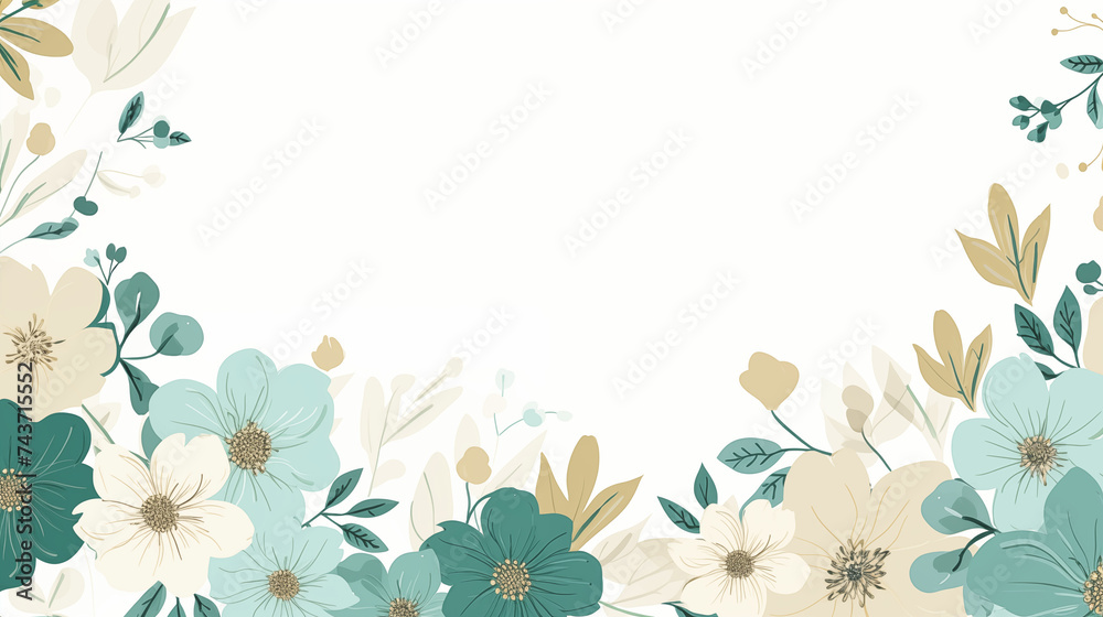 Fototapeta premium Illustration florale. Fleurs, plantes, feuilles. Espace vide de composition. Dessin minimaliste. Couleurs claires, pastel. Pour conception et création graphique.