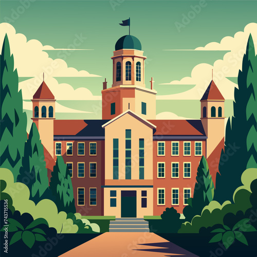 A vintage university building with ivy-covered walls. vektor illustation
