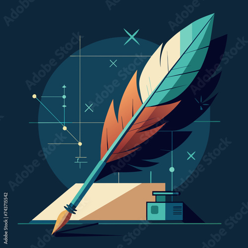 A quill pen writing out equations. vektor illustation