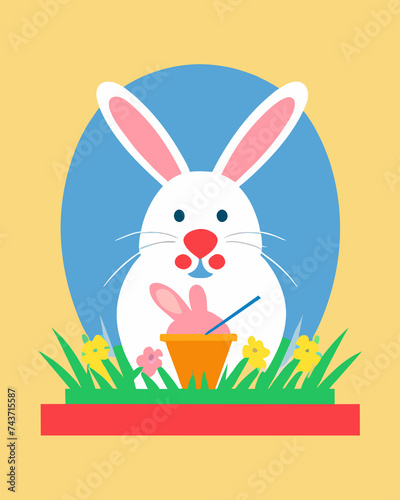 A cheerful bunny amidst spring flowers. (ID: 743715587)