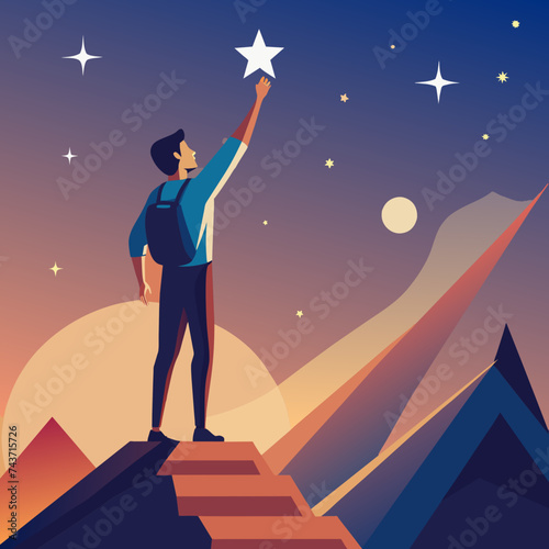 A student reaching for the stars in their pursuit of education. vektor illustation