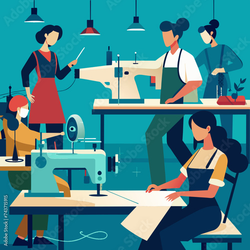 Wallpaper Mural Sewing machines humming with activity. vektor illustation Torontodigital.ca