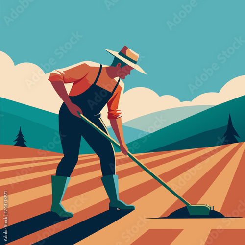 A farmer tilling the land. vektor illustation